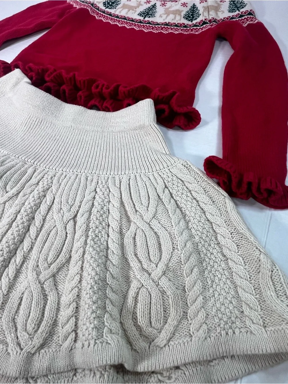 Tahari Red and Cream Kids Holiday Sweater Set